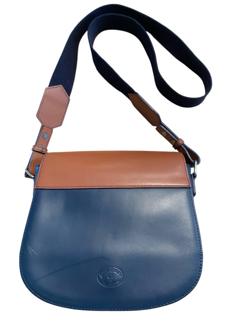 Brooks Brothers Leather Crossbody Bag - Blue & Tan